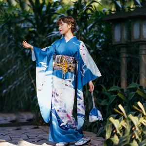 Vêtements ethniques Vintage Japonais Traditionnel Furisode Yukata Kimono avec Obi Femmes élégantes Cosplay Costume Geisha Robe de scène