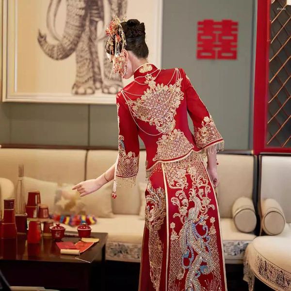 Ropa étnica amantes vintage vestido de novia cheongsam estilo matrimonio de estilo chino bordado novios bridegroom tostado oriental