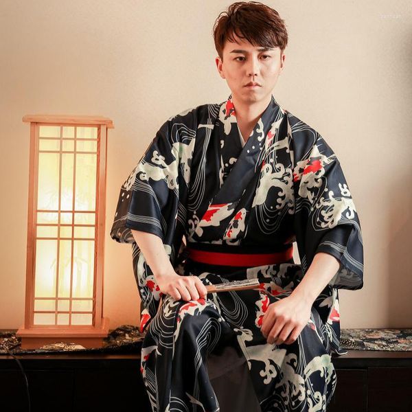Vêtements ethniques Vintage Hommes Soirée Robe Robe Robe Japonaise Samouraï Cosplay Costumes Traditionnel Yukata Kimono Peignoir Robe Lâche Coton