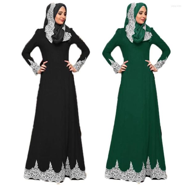 Ropa étnica Vintage Mujeres musulmanas Vestido largo de encaje Fiesta Noche Maxi Robe Medio Oriente Pakistán Manga turca Vestido islámico Ramadán