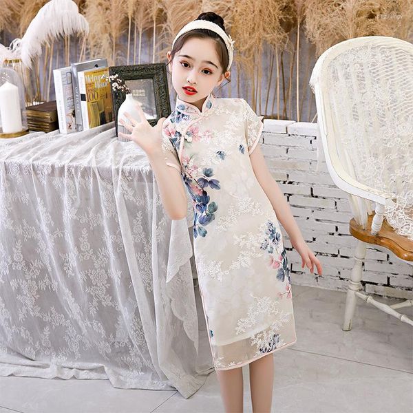 Vêtements ethniques Vintage vieux Shanghai dentelle broder Qipao fille élégante Cheongsam enfants col Mandarin enfants mignons robe chinoise Vestidos