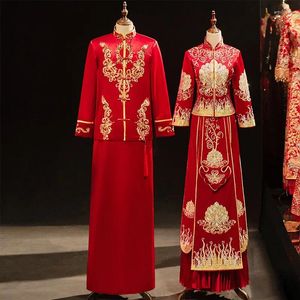 Vêtements ethniques Vintage Oriental Fleur Broderie Strass Mariage Costume Chinois Mariage Traditionnel Cheongsam Mariée Mariée Qipao