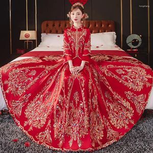 Vêtements ethniques Vintage Oriental Paillettes Strass Broderie Gem Chinois Traditionnel Mariage Cheongsam Mariée Mariée Qipao Robe