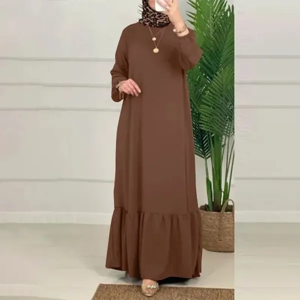 Vêtements ethniques Vintage Party Sundress Fashion Manches longues Robe maxi couleur solide Sleeves soufflées avec volants femmes robes musulmanes dinde