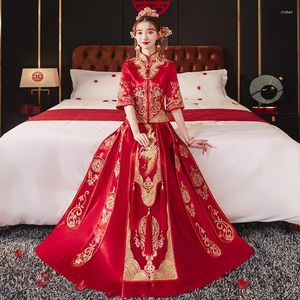 Vêtements ethniques Vintage Phoenix broderie Qipao femmes chinoises robe de mariée rouge classique col Mandarin Cheongsam