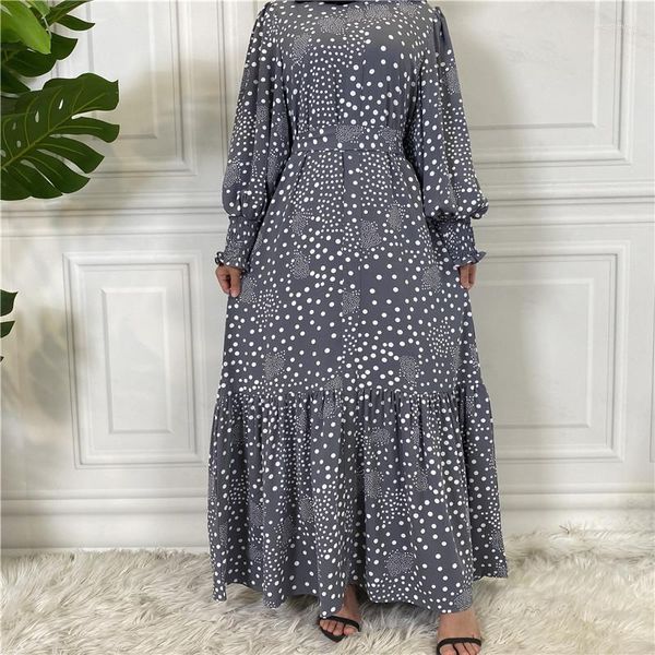 Ropa étnica Vintage Polka Dot Abaya para mujeres musulmanas Kaftan Dubai Turquía Caftan Boho Maxi vestido Eid Ramadan árabe túnica vestido islámico