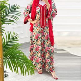 Etnische kleding Vintage print Abaya's voor moslimvrouwen Diamanten Maxi-jurken Turkije Arabisch gewaad Dubai Saudi Islam Kaftan Eid Party Jalabiya