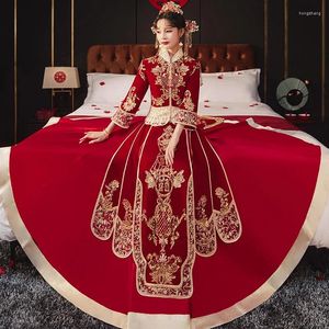 Vêtements ethniques Vintage Paillettes Perles Broderie Costume De Mariage Costume De Mariage Traditionnel Chinois Cheongsam Mariée Mariée Qipao Robe