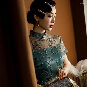 Vêtements ethniques Style Vintage Cheongsam élégant mince dentelle Sexy Qipao femmes rétro chinois traditionnel robe à manches courtes Vestidos