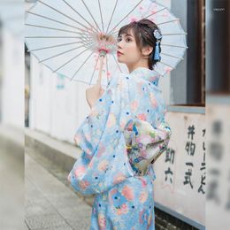 Ropa étnica Estilo vintage Vestido largo para mujer Tradicional Japón Kimono Impresión Color Yukata Albornoz Cosplay Pografía Graduación