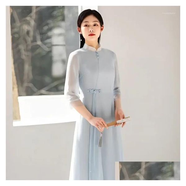 Vêtements ethniques Vintage Vietnam Traditionnel Ao Dai Robe Fleur Imprimer Mousseline Cheongsam Oriental Aodai Mariage Soirée Drop Livraison Dhksn