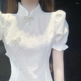Vêtements ethniques vintage white cheongsam robe chinois style sexy divisé été qipao vestido slim jeune fille élégante fête orientale