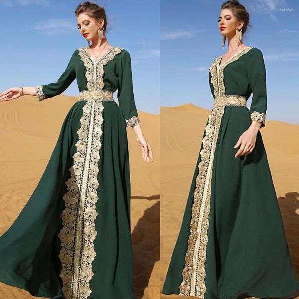 Vêtements ethniques Vintage Femmes Longue robe Abaya Broderie dentelle arabe musulman islamique Kaftan Turquie Middle East Ramadan Jalabiya