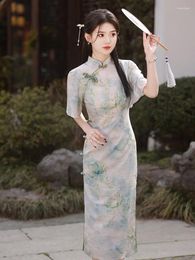 Vêtements ethniques vintgae élégante femelle longue qipao sexy slim diple