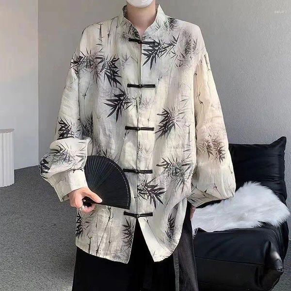 Vêtements ethniques Eau Style chinois Vêtements Bouton Chemise Homme Manches longues Artistique National Man Encre Bambou Peinture Fée Femme