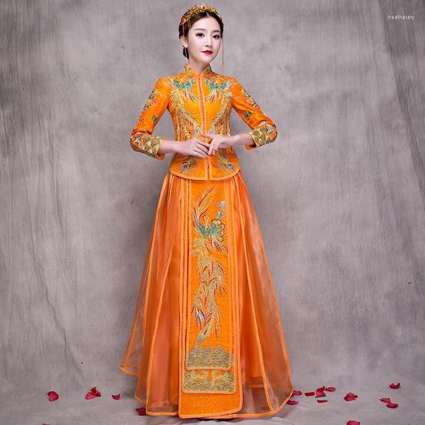 Vêtements ethniques mariage Cheongsam robe de mariée traditionnelle chinoise robe de Costume de mariage ancien femmes broderie Phoenix rouge Qipao