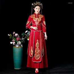 Vêtements ethniques Mariage Engagement Toast Vêtements Mariée Traditionnelle Chinoise Bourgogne Vintage Cheongsam Robes simples améliorées pour femmes