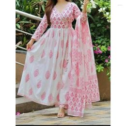 Vêtements ethniques Festival de mariage Festival Party Wear Pink Anarkali Kurti Palazzo Dupatta Set Salwar Suit