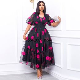 Etnische kleding trouwfeestjurken voor vrouwen Afrikaans Turkije draagt ​​dashiki print bloemen maxi gewaad Femme Nigeriaanse jurk 230510
