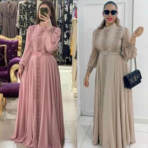 Vêtements Ethniques Wepbel Robe Africaine Musulmane Sans Doublure Soluble Dans L'eau Dentelle Strass Longue Abaya Col Rond Manches Grand Ourlet Caftan