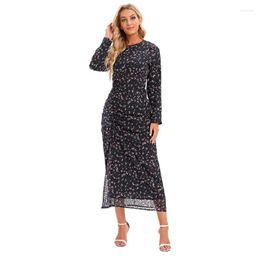 Vêtements ethniques Wepbel Cordon Femmes Robe musulmane Abaya Élégante Robe imprimée Islamique Manches longues Floral Ramadan Turquie Kaftan