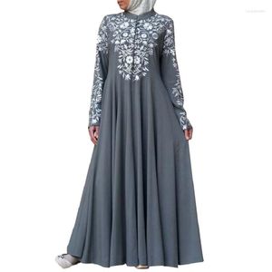 Vêtements ethniques Wepbel fleur imprimé fleuri Robe balançoire Abaya femmes Ramadan porter à manches longues musulman col montant Robe Caftan Style