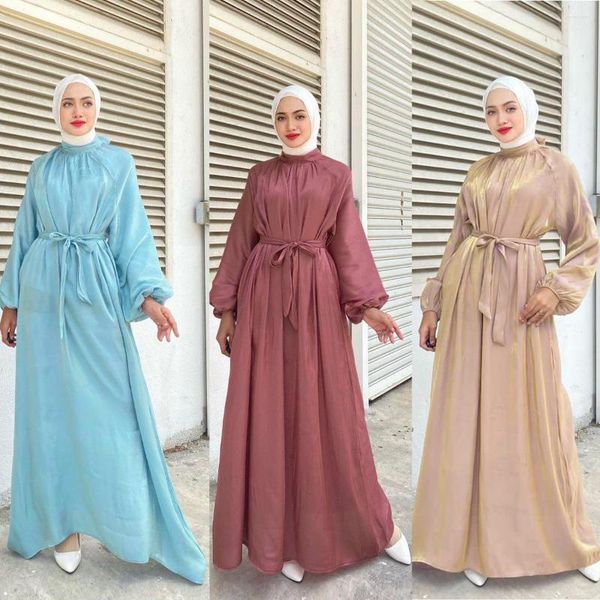 Vêtements ethniques Wepbel femmes musulmanes Robe lanterne manches Djellaba malais Abaya caftan islamique longue Robe indonésienne