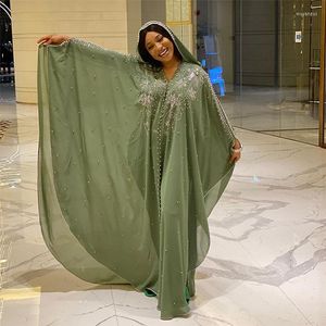 Etnische kleding Wepbel Plus Size Long Maxi Dress Women Losse African Pearl Chiffon kralen