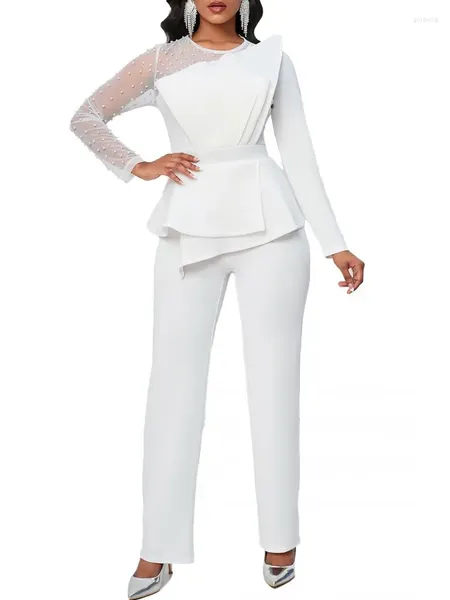 Vêtements ethniques Blanc Africain Pour Femmes Combinaisons Automne Manches Longues Barboteuse Élégante Mode Maille Perlée Combinaison Salopette Salopette