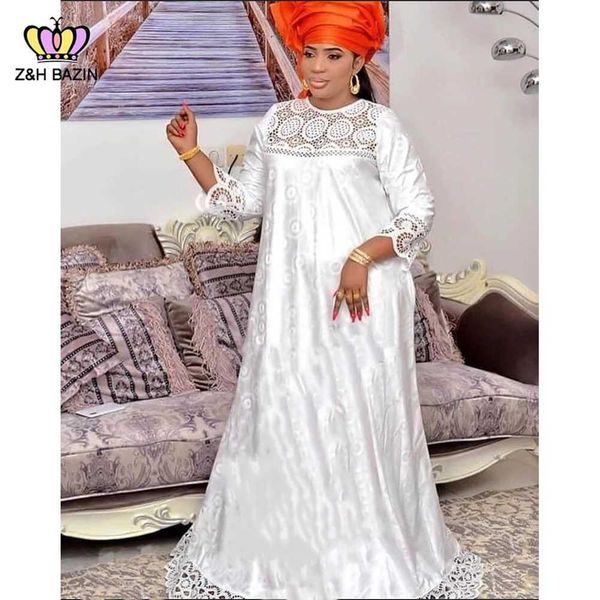 Ropa étnica Bazin Bazin Riche Swiss Voile Vestidos largos para African Nigeria Women Party Ribbon con Guipure Buff Basin Riche Dashiki T240510