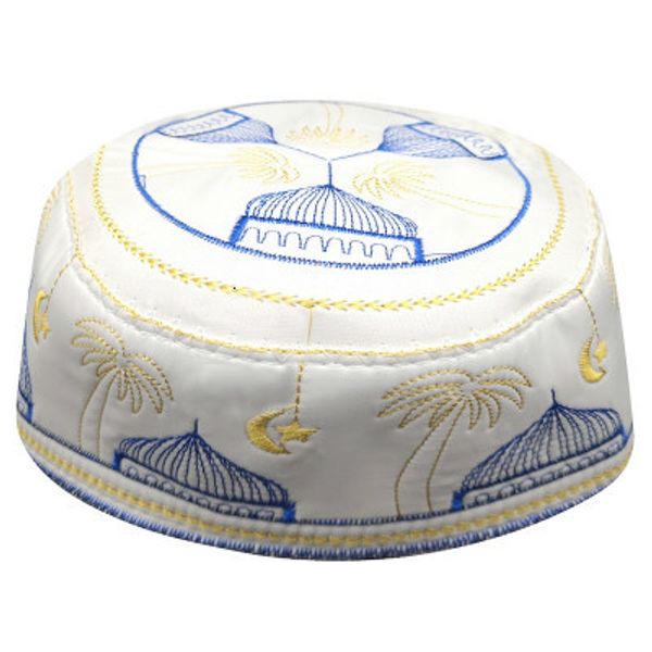 Ropa étnica Paño de algodón blanco Sombreros de oración musulmanes para hombres Fashion Soft Islámica Caps redondos Topi Kufi Eid Ramadán OR DROP1