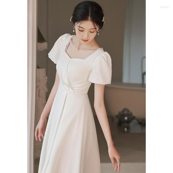 Vêtements ethniques robe de soirée blanche quotidienne élégante mi-longueur Cheongsam robe de fiançailles de mariage français Sexy col carré fête Banquet Qipao