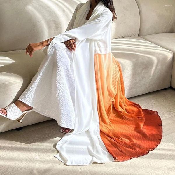 Vêtements ethniques Blanc Vert Abaya 2024 Dubaï Mousseline de soie Eid Outfit Kaftans pour femme Ramadan Vêtements d'été Robes arabes Dames