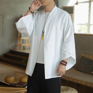 Vêtements ethniques Kimono blanc Homme Cardigan japonais Yukata Plus Taille Harajuku Streetwear Samurai Vêtements Haori Obi Asiatique