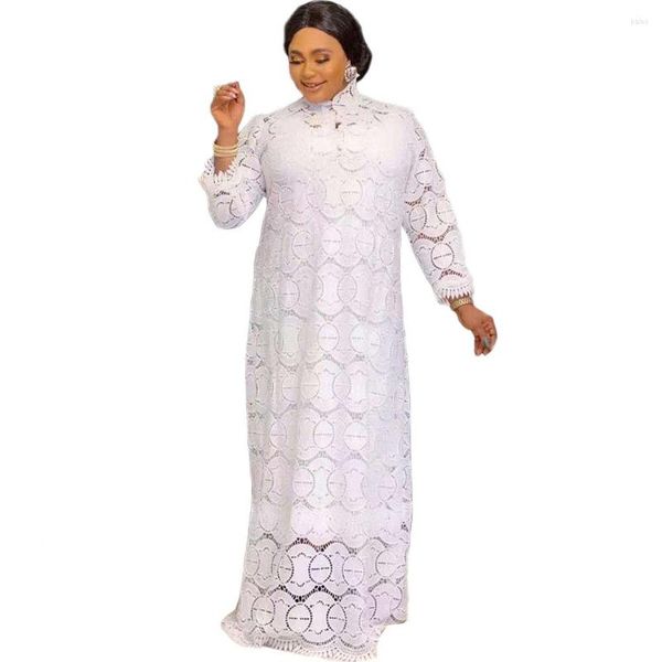 Ropa étnica vestido de encaje blanco para mujeres africanas Abaya Dubai caftán marroquí suelto Maxi vestidos Eid Ramadán islámico Dashiki