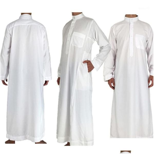 Vêtements ethniques à manches longues blanches hommes islamiques Jubba thobe Abaya Dubai S Arabie traditionnel Ramadan Eid Arabes Drop Drop Livilor Appare Otuzr