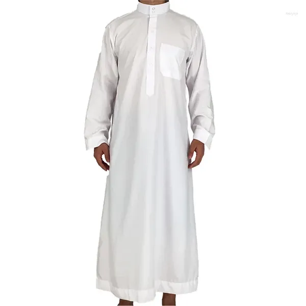 Vêtements ethniques Thobe musulman blanc pour hommes Robe arabe Semaine islamique en gros