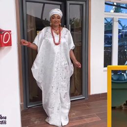 Etnische kleding Witte Nigeria Kaftan Jurk Afrikaanse jurken voor vrouwen Traditionele losse Abaya Musulman Boubou Robe Avond Afrika Femme