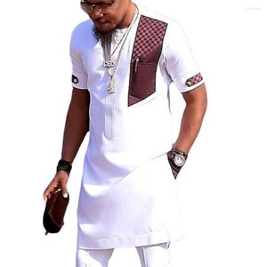 Wit Patchwork Afrikaans Overhemd Etnische Kleding Mannen Merk Korte Mouw Afrikaanse Kleding Streetwear Casual Afrikaanse Mannen Traditionele Outfit
