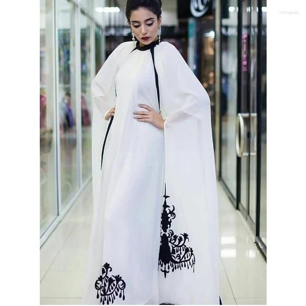 Ropa étnica venta blanca aari bordado marroquí Dubai Caftani Abaya Vestido largo decorado