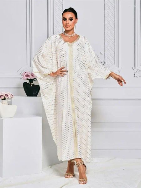 Vêtements ethniques Point de vague blanche Batwing Abaya Dubai Luxury 2024 Palestine musulmane Thobe Kaftan Robe Abayas pour femmes Islam Robe Djellaba