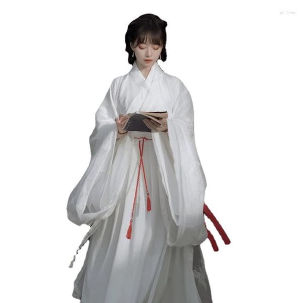 Ropa étnica Blanco Wei-Jin Período Estilo Vestido de hadas Mujeres Hanfu Chino Antiguo Vintage Elegante para Kei