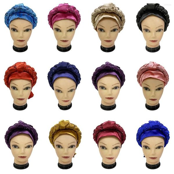 Vêtements ethniques en gros 12 pièces Est élégant Turban chapeaux femmes casquette perlée pour l'inde chapeau écharpes tête Wrap bandeau fille cheveux accessoires dame