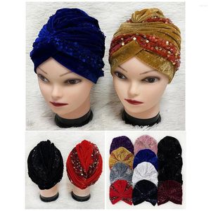 Vêtements ethniques en gros 6/12 Elegant Selled Turban Hat Femmes Cap perlé pour les écharpes India Enveloppe de tête Bande de cheveux Girl Hair Accessories