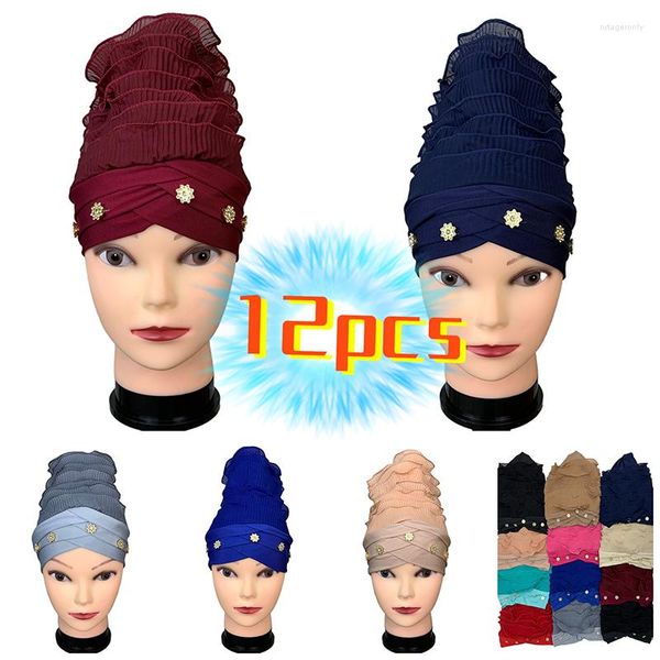 Vêtements ethniques en gros 6 / 12pcs est élégant turban chapeaux femmes casquette perlée pour l'inde chapeau écharpes tête bandeau fille cheveux accessoires