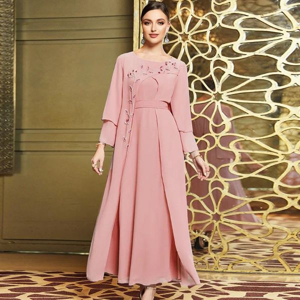 Vêtements ethniques en gros rose rose Ramadan Robes africaines islamiques pour femmes dubaï abaya dinde arabe musulman jalabiya femme robe