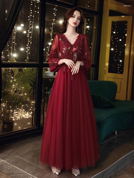 Vêtements ethniques Vin Rouge Vêtements Tempérament Mariée Femmes Enceintes Mariage Hiver Hiver À Manches Longues Décalcomanies Robe Était Mince Et Atmosphère