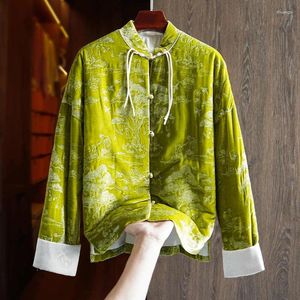 Vêtements ethniques Hiver Vert Haut de gamme Soie Velours Coton Vêtements Femmes Rétro Style Chinois Fil d'argent Vestes brodées S-XL