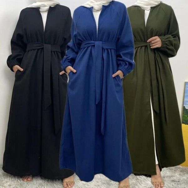 Ropa étnica Chaqueta de invierno Abrigo Dubai Open Front Cardigan Musulmán Islámico Grueso Abaya Vestido Ropa de mujer Mantener Outwear cálido