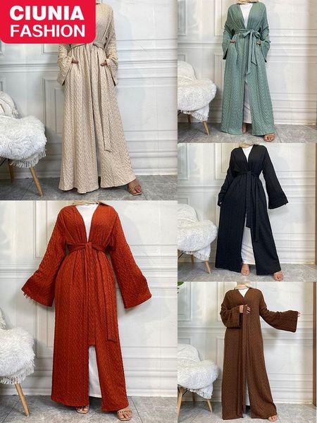 Vêtements ethniques hiver manches longues chandails Cardigan musulman Abaya Robe mode dubaï poche caftan moyen-orient femmes Kimono Robe